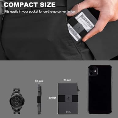 SEMORID Slim Aluminum Card Holder Wallet for Men, Durable Expandable Backplate, RFID Blocking Minimalist Metal Pop Up Wallet, Holds 12+ Cards Plus Cash (Black) - Image 2