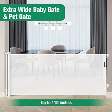 Mom's Choice Awards Winner - 110 Inch Extra Wide Baby Gate for Large Openings Retractable Baby Gates Indoor Outdoor Extra Long Dog Gate for Doorway Stair Gates for Kids or Pets Extra Large Dog Gate - Image 3