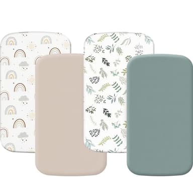 4 Pack Bassinet Fitted Sheets Compatible with 21" x 35" Amke, Ezebaby, Evolur Stellar and Mereryi Baby Bassinet, Soft and Skin-Friendly, Mint Green and Color Rainbow - Image 1