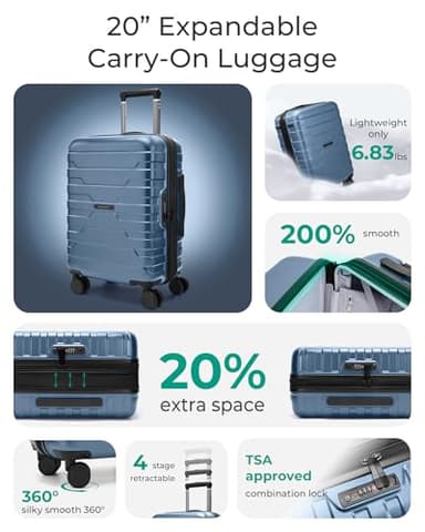 BAGSMART Carry On Luggage 22x14x9 Airline Approved with TSA Lock,20 Inch Lightweight Luggage with Spinner Wheels,100% PC Hard Shell Carry On Suitcases for Men Women,Royal Blue - Image 2