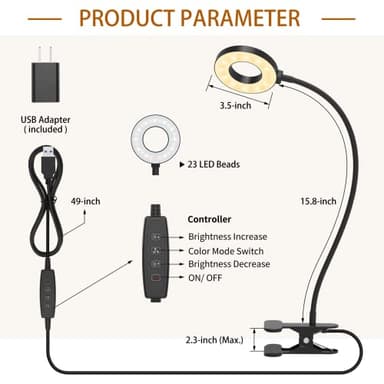 iZELL Desk Lamp, [3 Color Modes & 10 Brightness] LED Reading Light with Clamp, Flexible Gooseneck Book Light for Kids Reading Book in Bed at Night Clip on Table, Headboard, Dorm - 15.8‘’ Black - Image 7