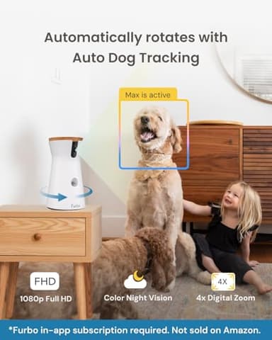 Furbo 360° Dog Camera - Unlock with Paid Plan: Home Security & Dog Safety Alerts, Rotating Pet Treat Dispenser w/ 2-Way Speaker, Smart Indoor Cam w/Phone App (3mo Minimum Subscription Required) - Image 4
