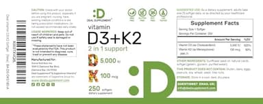 DEAL SUPPLEMENT Vitamin D3 5,000 IU + K2 MK7 Softgels, 250 Count | 2-in-1 Complex | Supports Heart, Bone, Teeth & Immune Health | Easy to Swallow - Image 9
