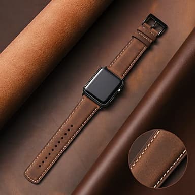 SUNFWR Leather Bands Compatible with Apple Watch Band 42mm(Series 3 2 1) 44mm 45mm 46mm 49mm for Men Women, Top Grain Genuine Leather Replacement Strap for iWatch Ultra 2, Ultra, SE2, SE, Series 10 9 8 7 6 5 4 3 2 1 - Image 2