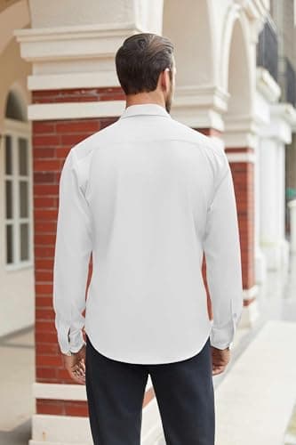 COOFANDY Mens Wrinkle Free Shirts Long Sleeve Dress Shirt Formal Business Office Button Up Shirts A White M - Image 4
