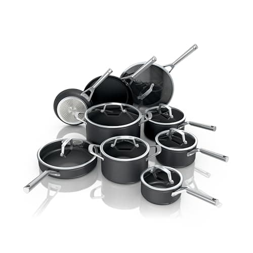 Ninja Cookware, Ninja NeverStick Professional, 16-Piece Pots and Pans Set, Non Stick Frying Pans, Kitchen Essentials, Stock Pot, Sauce Pan, Glass Lids, Saute Pan, All Stovetops, Black, C39900 - Image 1