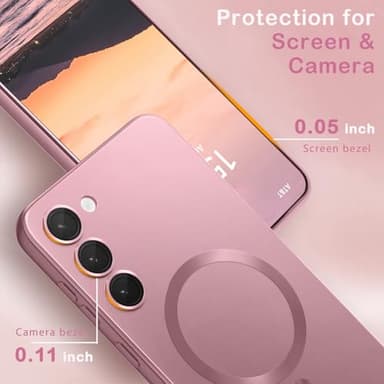 Amzfield Magnetic for Samsung Galaxy S23 Plus Case for Women Men Girls [Compatible with MagSafe] [Camera Lens Protector] Matte Cute Slim Soft Silicone Bumper Shockproof Metallic Phone Case, Pink - Image 4