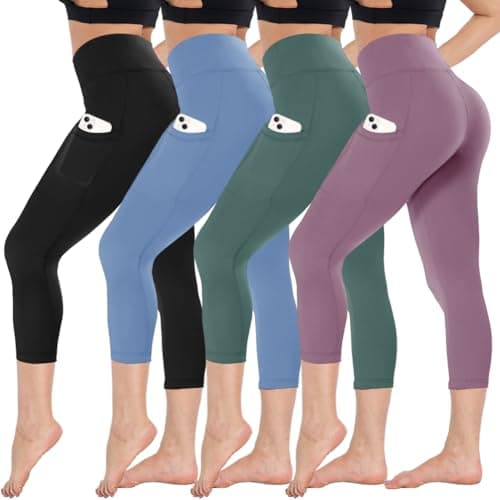 CAMPSNAIL 4 Pack Capri Leggings for Women - High Waisted Capris Tummy Control Yoga Pants with Pockets Workout Cycling Tights - Image 1