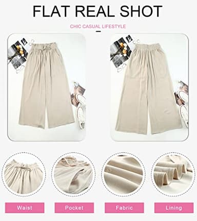 Dokotoo Beach Vacation Clothes for Women High Waist Drawstring Wide Leg Long Beach Pants Casual Loose Breathable Lounge Trousers for Women Cover Ups Fashion Clothing with Pockets Beige M - Image 5