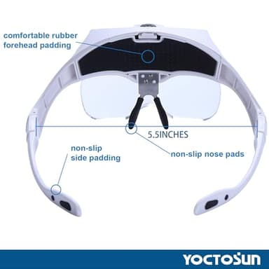 YOCTOSUN LED Head Magnifier, Rechargeable Hands Free Headband Magnifying Glasses with 2 Led, Professional Jeweler's Loupe Light Bracket and Headband are Interchangeable - Image 6