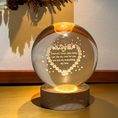 Orekih 3D Crystal Ball Night Light, Heart Night Light, Side Table Lamps for Bedroom, with Wooden Base, Ideal Gift for Home Decor - Image 7