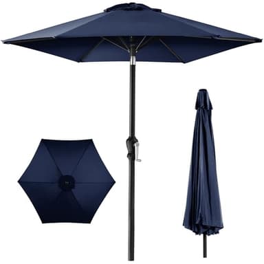 Best Choice Products 10ft Outdoor Steel Polyester Market Patio Umbrella w/Crank, Easy Push Button, Tilt, Table Compatible - Navy Blue - Image 1