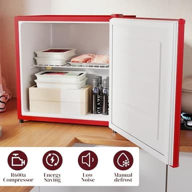HOMCOM Mini Freezer Countertop, 1.1 Cu.Ft Compact Upright Freezer with Removable Shelves, Reversible Door for Home, Dorm, Apartment and Office, Red - Image 8