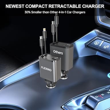 Flexino Retractable Car Charger for iPhone 16, 69W Fast Charging Car Charger USB C, Car Chargers with 2 Retractable Cords 2.6ft, Car Adapter for iPhone 16/15/14/13/12 Series, Galaxy, Grey - Image 4