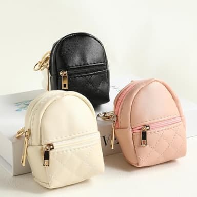 LYDZTION 3Pcs Mini Backpack Cute Cosmetic Bag for Women,PU Leather Makeup Bag Key Pocket Lipstick Bag Card Holder Data Cable Organizer Zipper Pouch,Black Beige Pink - Image 6