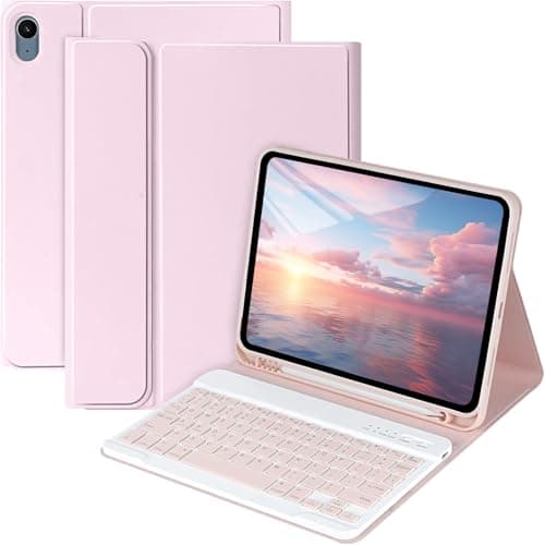 MMK iPad A16 Case (2025, 11"), iPad 10th Generation Case with Keyboard (2022, 10.9"), Wireless Detachable Keyboard, Pencil Holder (Pink) - Image 1
