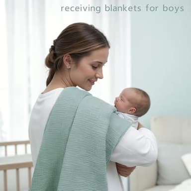 Muslin Swaddle Blankets for Newbron, Receivig Blankets for Boys, Large 47x47 Inch Soft Brethable Lightweight Cotton Blankets, 3 Pack, (Green, Cream White, Blue) - Image 4