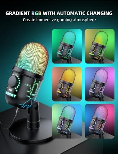 MRSDY Gaming Microphone, USB Computer Microphone for PC, Mac, PS4/5, Condenser Podcast Mic for Studio Recording, YouTube, Streaming, with Headphone Jack, Led Light, Mute, Gain, Noise Cancellation - Image 5