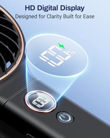 SWEETFULL Handheld Portable Fan, 5000mAh Rechargeable Battery, 6 Speed Wind, LED Digital Display, Foldable Electric Personal Mini Travel Fan with Backup Power, Summer Essentials Gifts for Women Girl - Image 4