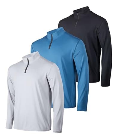 Real Essentials 3 Pack: Men's Dry-Fit Active Quarter Zip Long Sleeve Athletic Performance Pullover (Available in Big & Tall) Set 7 M - Image 1
