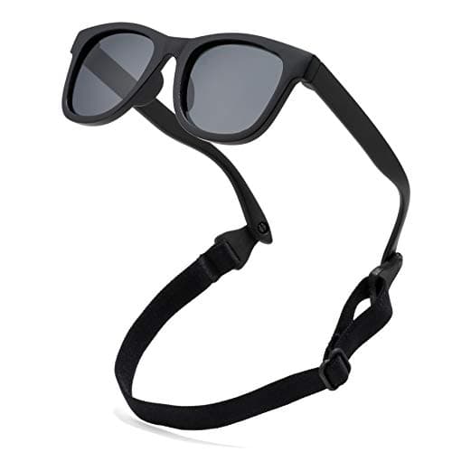 COASION Bendable Flexible Polarized Newborn Baby Sunglasses with Strap for Infant Boys Girls Age 0-12 Months (Matte Black/Gray) - Image 1