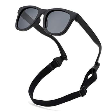 COASION Bendable Flexible Polarized Newborn Baby Sunglasses with Strap for Infant Boys Girls Age 0-12 Months (Matte Black/Gray) - Image 1