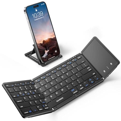 Samsers Foldable Bluetooth Keyboard with Touchpad, Full-Size Wireless Folding Portable Travel Keyboard for iOS Android Windows Mac OS, Support 3 Devices (BT5.1 x 3), Black - Image 1