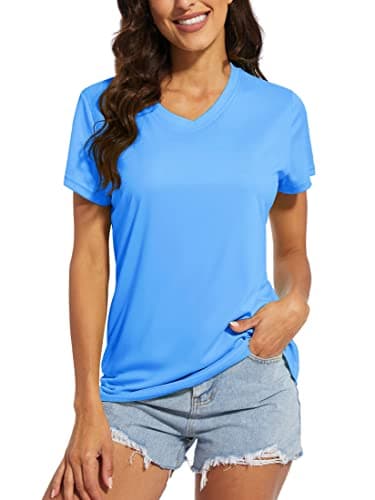 MAGCOMSEN Womens Short Sleeve T Shirts Dry Fit Shirts Summer Shirts UPF 50+ Hiking Shirts Athletic Shirt Running Top Waterful Blue L - Image 5