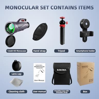 12x60 Monocular Telescope High Powered with Smartphone Adapter Tripod Plus Portable Bag, Larger Vision Monoculars for Adults with BAK4 Prism & FMC Lens, Suitable for Bird Watching Hiking acmeopts - Image 8