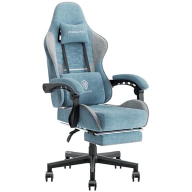 Dowinx Gaming Chair Fabric with Pocket Spring Cushion, Massage Game Chair Cloth with Headrest, Ergonomic Computer Chair with Footrest 290LBS, Blue and Grey - Image 1