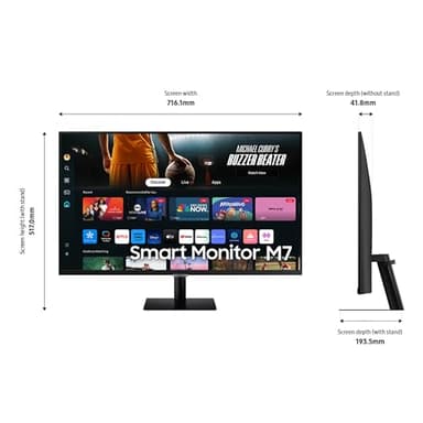 SAMSUNG 32-Inch M7 (M70D) Series 4K UHD Smart Monitor with Streaming TV, Speakers, HDR10, USB-C, Multiple Ports, Gaming Hub, SolarCell Remote, Vision Accessibility Tools, LS32DM702UNXGO, 2024, Black - Image 4