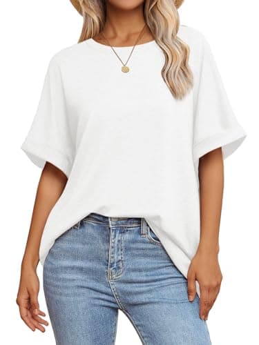 ATHMILE Tshirts Shirts for Women Loose Fit Crewneck Short Sleeve Summer Casual Blouse 2025 Y2K Tee Tops White - Image 1