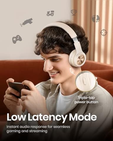 Picun Solo6 Wireless Bluetooth Headphones, 5EQ Music Mode, On-Ear Headphone with Built-in Microphone, Foldable Headset with 140H Battery Life, App Control for Girls, Home, School, Travel (Khaki) - Image 7