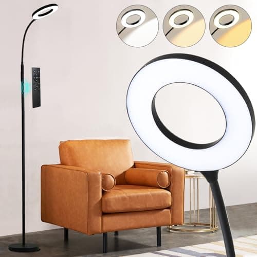 homakee LED Floor Lamp, 12W/1000LM Reading Light, 3 Color Temperatures Bright Floor Lamp, Adjustable Gooseneck Standing Lamp with Remote & Touch Control for Living Room, Bedroom, Office(Black) - Image 1