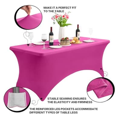 Heochy 2 Pack 6FT Table Cloth for Rectangle Tables - Hot Pink Tablecloth Rectangular Fitted Stretch Spandex Table Covers 6 ft for Birthday, Cocktail, Wedding, Banquet Valentines Party - Image 4