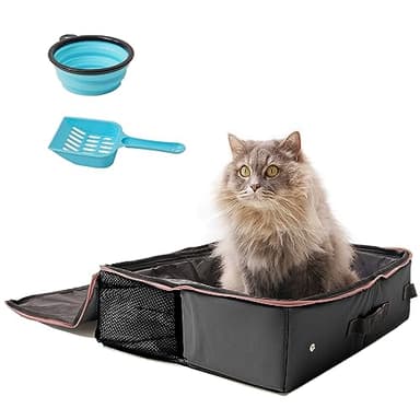 PETKARAY Travel Litter Box, Cat Portable Litter Box, Foldable Travel Kit for Cats in Car, Includes Replacement Liner with Collapsible Zipped Lid - Image 1