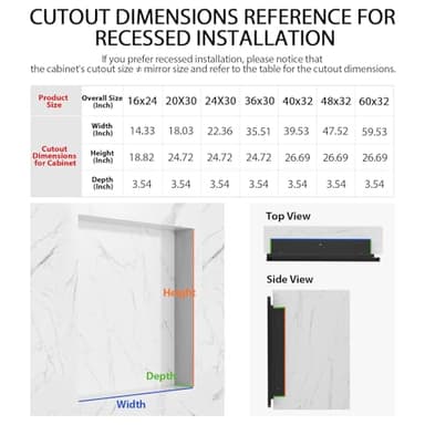 APRILSOUL 48X32 Inch Black Bathroom Medicine Cabinet with Mirror, Recessed or Surface Lighted Medicine Cabinet with 3 Colors Temperature, Dimmable Light - Image 8