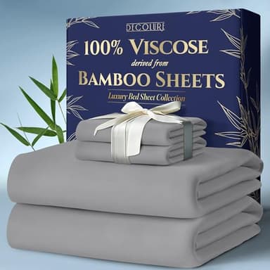 DECOLURE 100% Viscose Derived from Bamboo Sheets Queen Size 4pcs - Ultra Soft & Luxuriously Cooling, 17" Deep Pocket, Double Stitching, Perfect for Hot Sleepers - Queen Bed Sheets (Midgrey) - Image 1