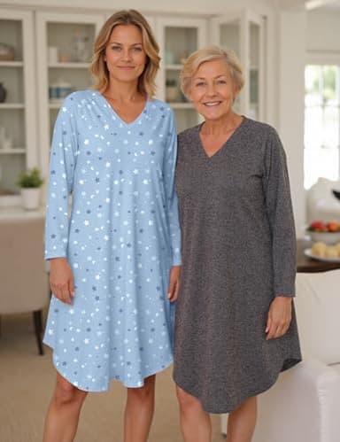 Marvmys Long Sleeve Night Shirt for Women Nightgown V Neck Long Sleeve Nightshirt Night Shirt Dark Gray & Stars M - Image 4