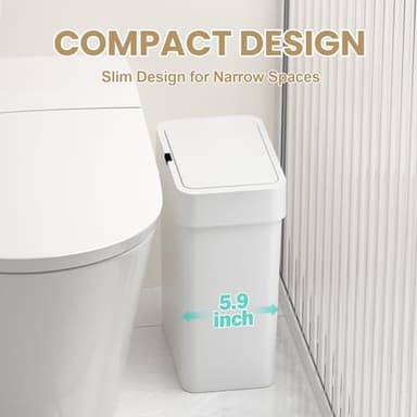 SYNCVIBE Slim Bathroom Trash Can with Lid 2.5 Gallon Motion Sensor Trash Bin, 9.5 Liter Automatic Garbage Can, Waterproof Plastic Waste Basket, Smart Trash Can for Office, Bedroom, Kitchen - Image 5