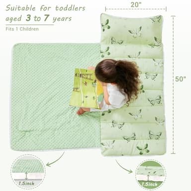 Toddler Nap Mat with Pillow and Blanket, Extra Large Rolled Napping Mats,Slumber Bags for Boys Girls,Kids Sleeping Bag for Daycare, Preschool Travel Camping, Green Butterfly - Image 4