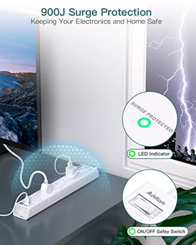 Extension Cord 10 ft - Long Power Strip Surge Protector, 6 AC Outlet 4 USB (2 USB C), Flat Plug, Wall Mount, Multi Plug Outlet Extender Desk Charging Station for Home Office Dorm Room Essentials - Image 6