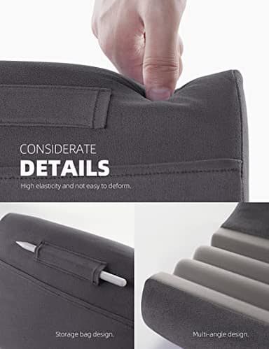 Lamicall Tablet Stand Pillow Holder - Tablet Pillow Soft Pad for Bed, Lap Phone Stand with Stylus Mount & Pocket, for iPad Pro 12.9, Air, Mini, Kindle, Galaxy Tab and 4-13" Devices, Dark Grey - Image 6