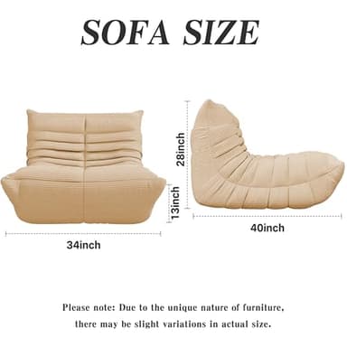 Bean Bag Chair, Lazy Floor Sofa Couch for Adults and Kids, Fireside Chair with Ergonomic Design, Memory Foam Lounge Chair for Living Room Bedroom, Office, Yellow - Image 2