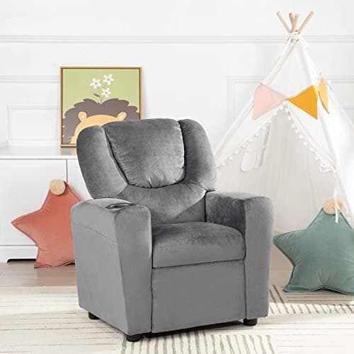 Naomi Home Suri Kids Recliner Chair with Cup Holder & Footrest, Gray Microfiber - Cozy Lounge for Toddlers & Children - Image 1