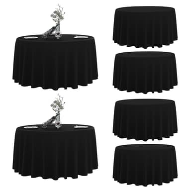LEQEE Round Tablecloth,6 Pack 120inch Stain and Wrinkle Resistant Polyester Table Cloth,Decorative Fabric Table Cover for Kitchen,Dinning,Party,Wedding Round(Black) - Image 1