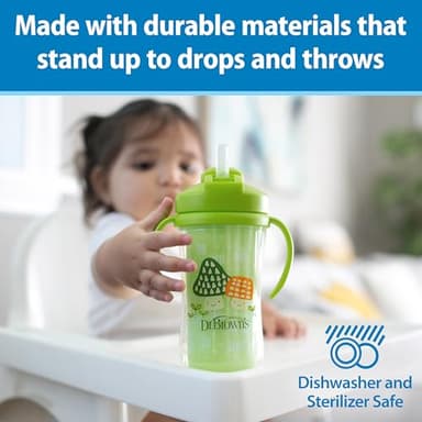 Dr. Brown's Milestones Insulated Sippy Cup with Straw and Handles, Spill-Proof Tumbler with Lid, 2-Pack, Blue & Green, 10 oz/300 mL, BPA Free, 12m+ - Image 7