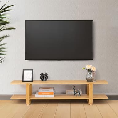 HollyHOME Bamboo TV Stand with Storage for TVs up to 65'', Modern Entertainment Center with 2 Open Shelf, Accent TV Media Console Table for Living Room, Bedroom, 55"(L), Burlywood - Image 7
