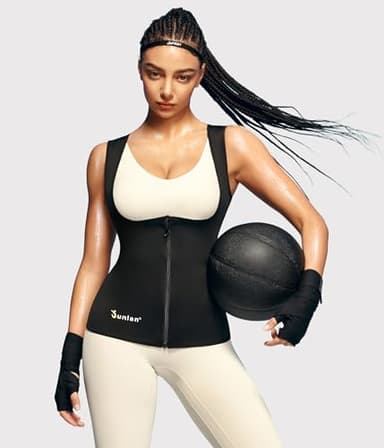 Junlan Sauna Suit for Women Waist Trainer Vest Sweat Tank Top Shaper for Women with Zipper (Blue, X-Large) - Image 5