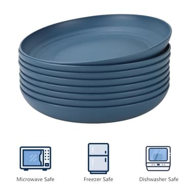 Homienly Dinner Plates Set - Alternative to Plastic, Wheat Straw - Set of 8, Lightweight, Microwave & Dishwasher Safe, Unbreakable Salad Plates (Blue, 10 inch) - Image 3